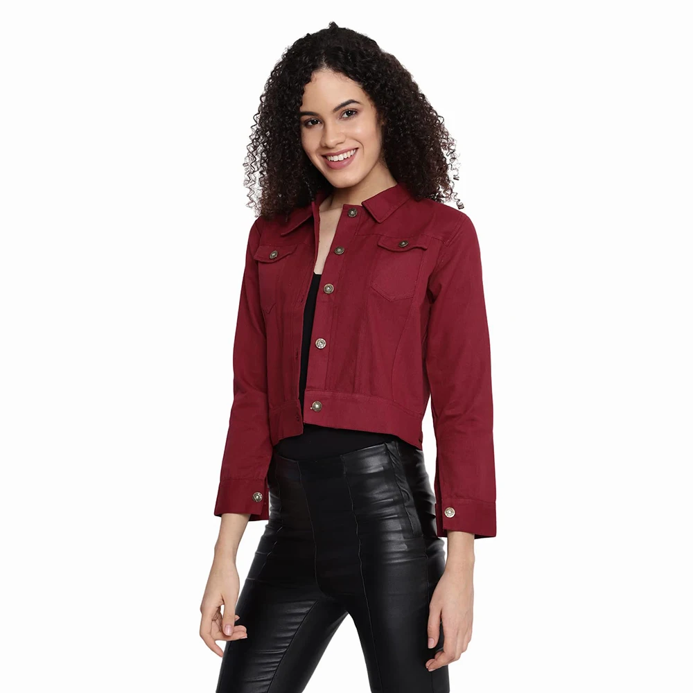 Pakistan made Denim Jackets Red Color Jeans Jackets For Winter Wear Denims Jackets For Adults For Girls