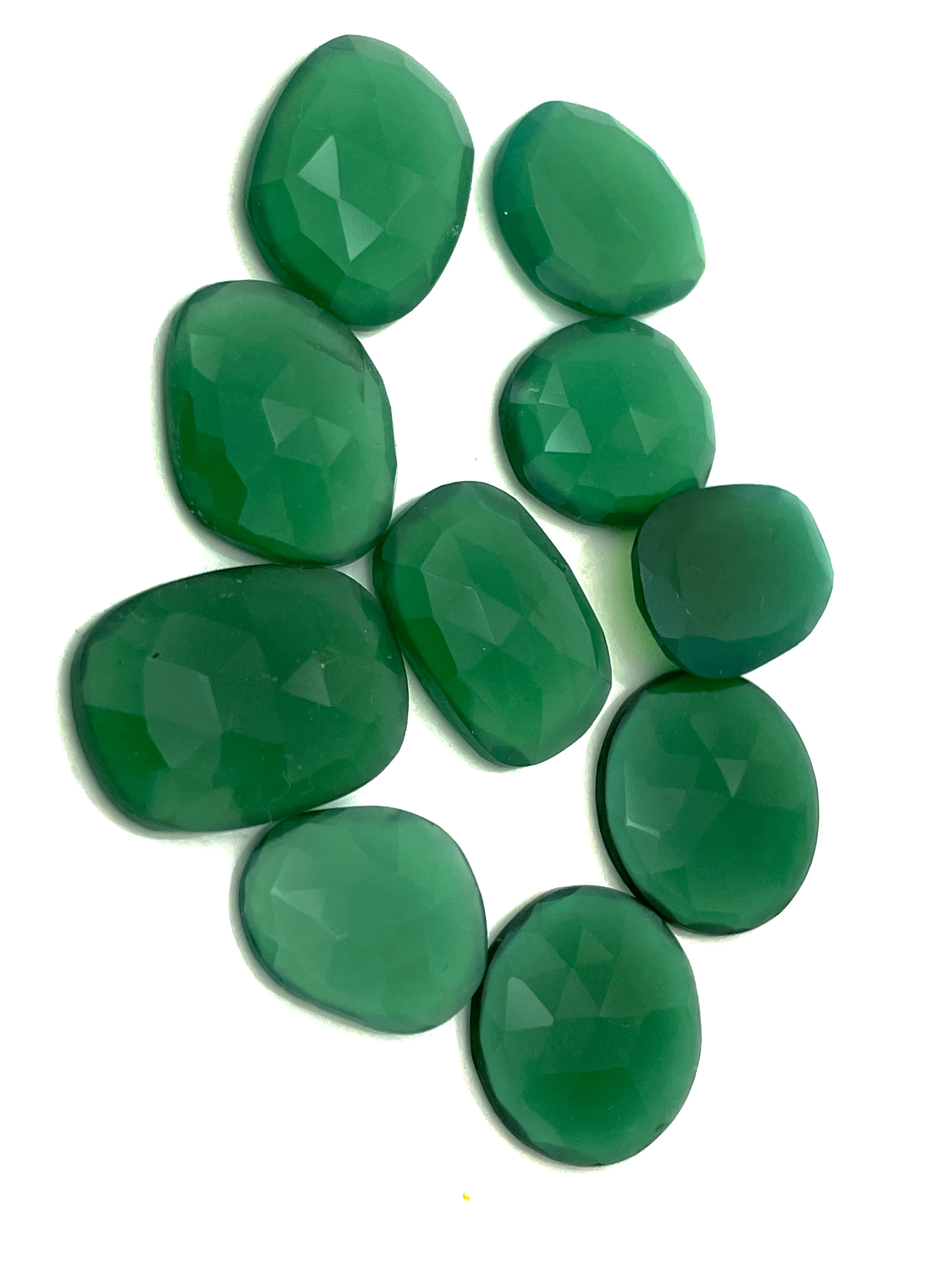 
Natural Green Onyx, commonly known as Sulemani in Hindi rose cut talpe loose Gemstone 