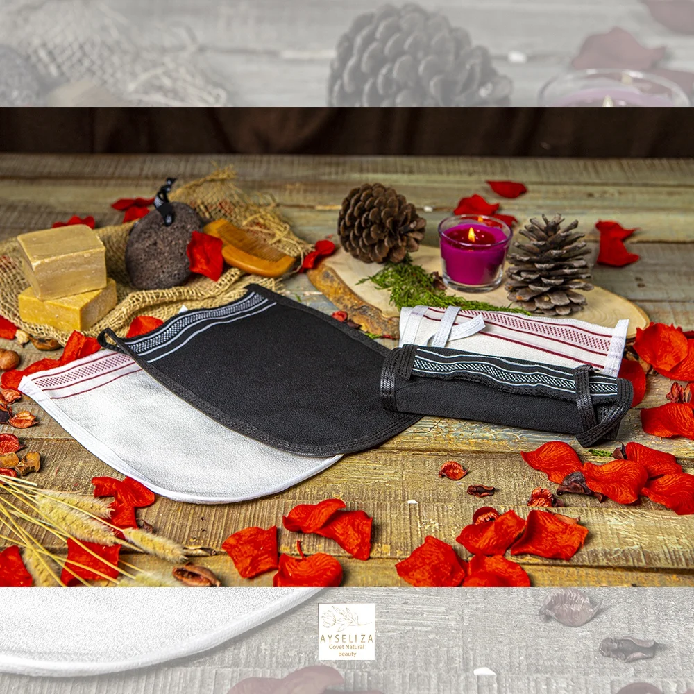 Wholesale Eco-Friendly Moroccan Kessa Bath Gloves Custom White Bag Included Exfoliating Vegan Viscose Body Sponge Brush Back