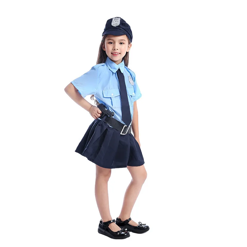 Cute Little Officer Uniform Game Children Girl Cosplay Police Costume Kids Halloween