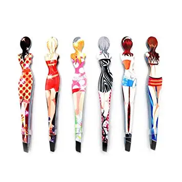 Printed Tweezers Lady Shape Professional Slant Tip Brow Clip Hair Removal Tweezers