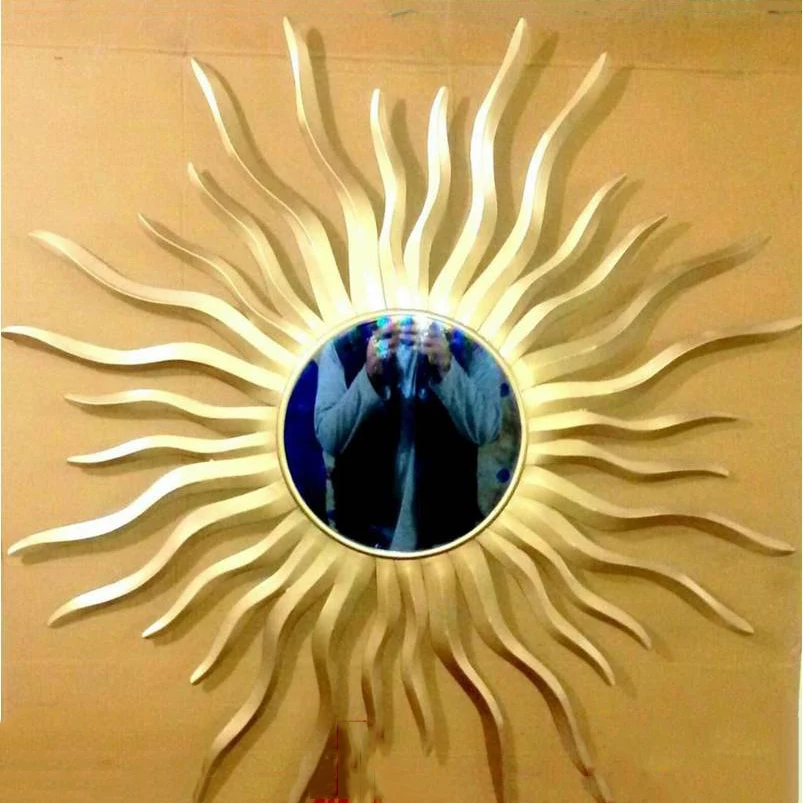 Большое металлическое настенное зеркало в форме солнца золотого цвета для украшения комнаты