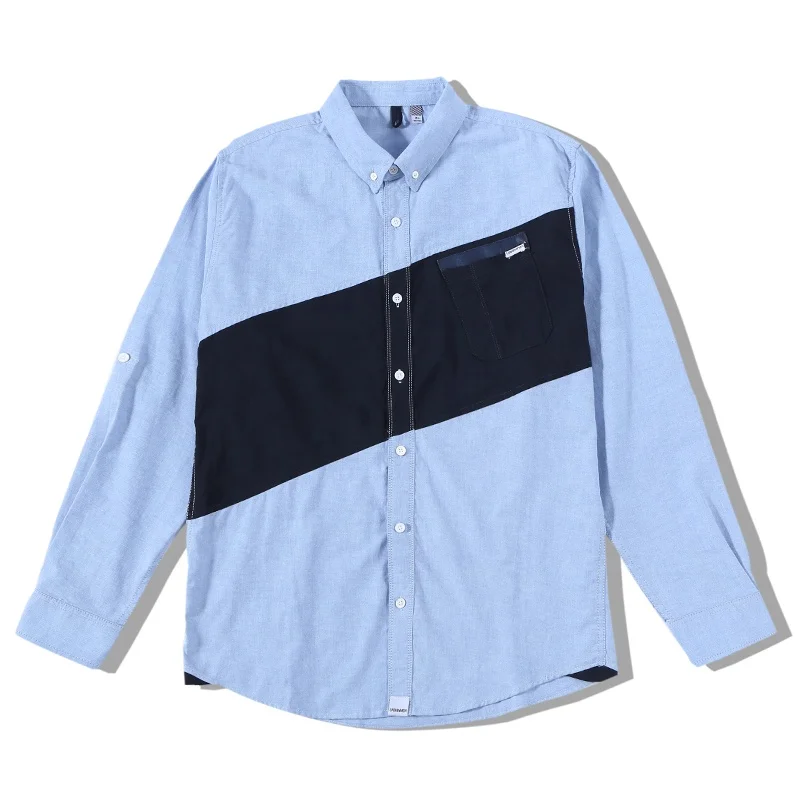 
OEM ODM High Quality Tailor made Brand label design your own comfort CVC Quick dry patchwork panelled long sleeve shirt for men 