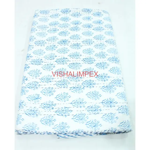 Indian Cotton bedspread Bedding Hand Block Kantha Patch work Quilt Throw