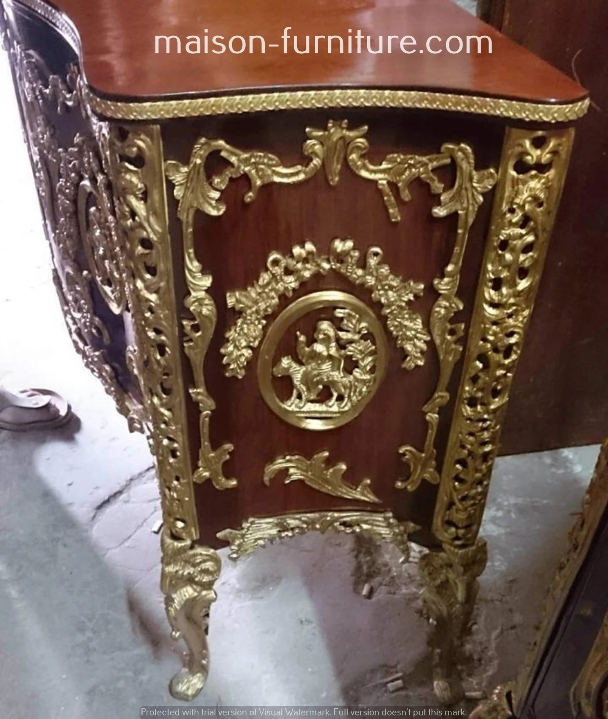 
French style painted commode with ormolu - antique bombe commode 