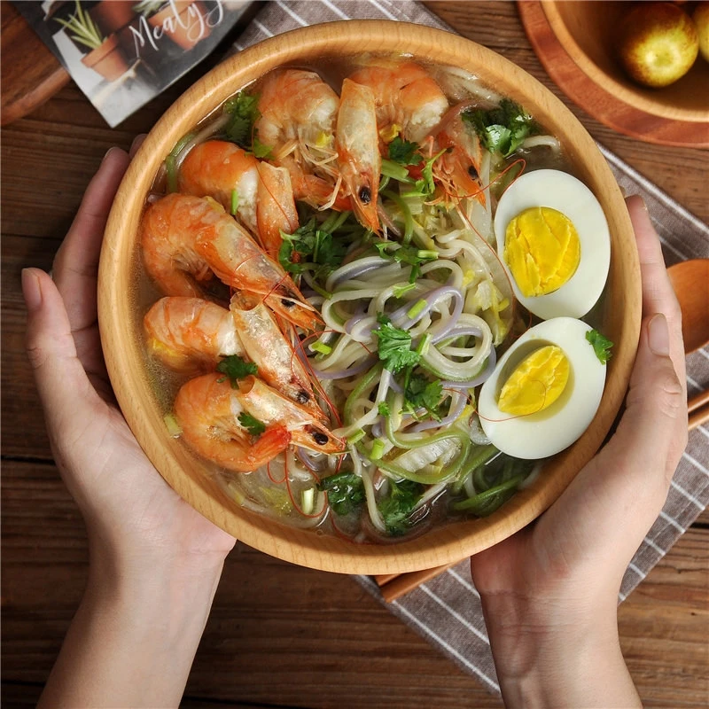 customizable design wooden acacia wooden soup bowl round large salad bowl