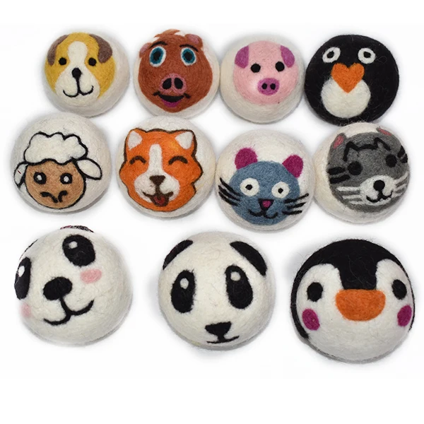 Cute Latest Design Felted Dryer Ball/2021 Latest Animal Face Design Dryer Felt Ball