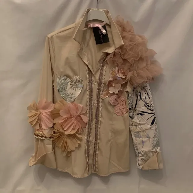 Сделано в Италии, женская рубашка, роскошная одежда, детали разных тканей с ручной вышивкой