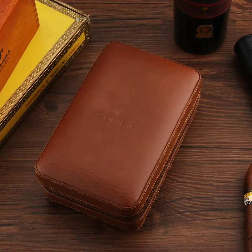 Portable Cedar Wood Cigar Humidor Box Travel Leather Wrap Cigar Case Storage 4 Cigars Box Humidor Humidifier for Sigar