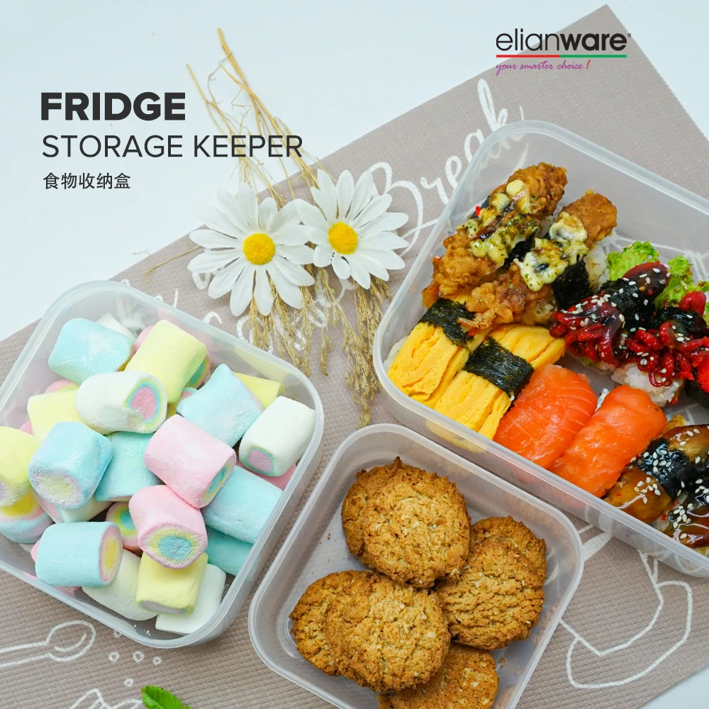 Elianware Clear Transparent Body Plastic Square Fridge Container Storage Box Easily For Placed Seafood and Fruits