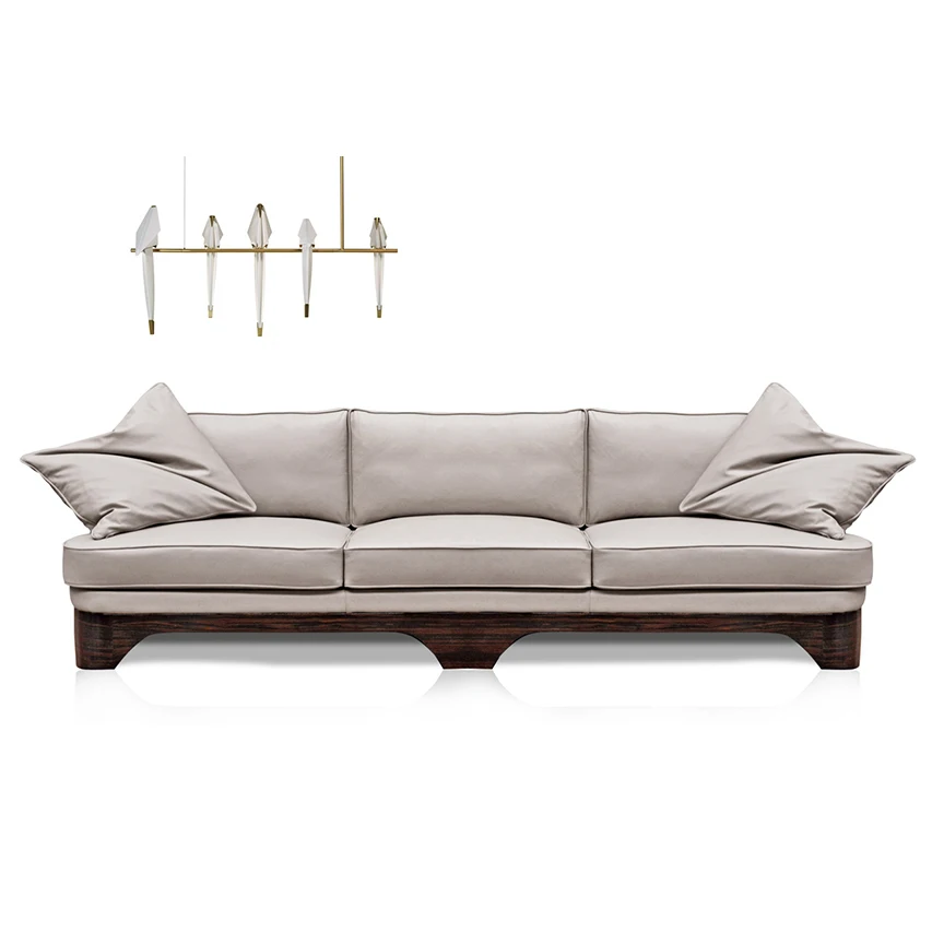 High quality fully upholstered three seater living room sofa with wooden structure and loose cushions fully customizable