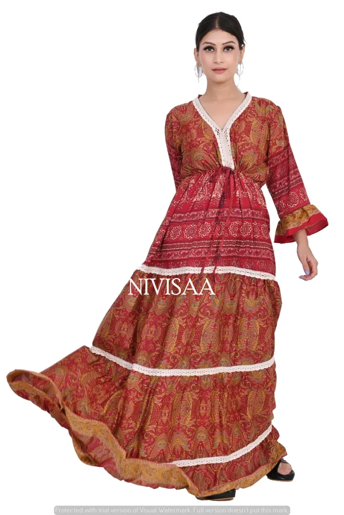 Красивое красное расклешенное летнее платье с длинными рукавами в Европейском стиле Пляжное для девочек и женщин по оптовой цене