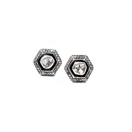 Customize Direct Factory Price Hexagon 925 Sterling Silver Collection Natural Pave Diamond Polki For Women