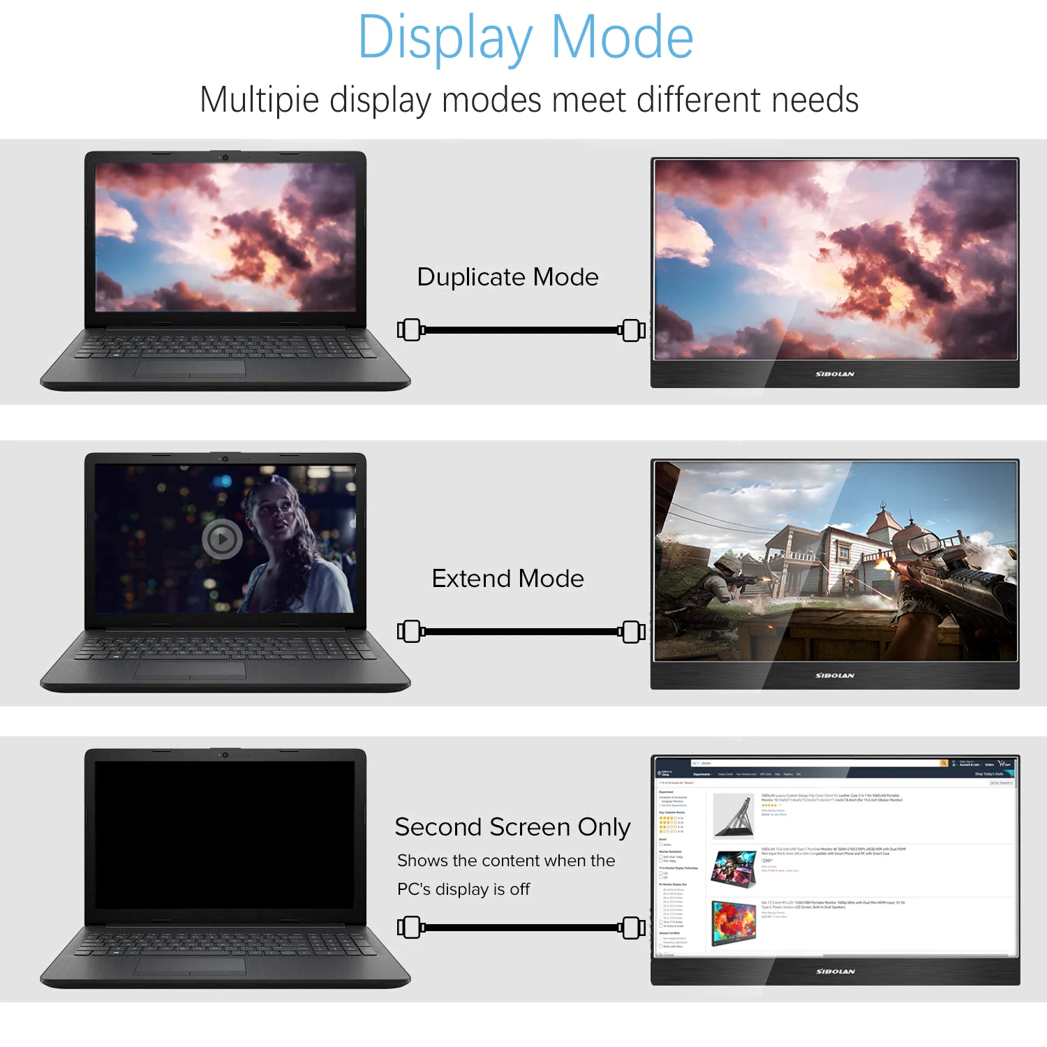 Sibolan Portable Gaming Monitor RGB for Laptop PC PS4 Uitra Slim 15.6 Inch IPS LCD Desktop Return and Replacement Speaker Repair