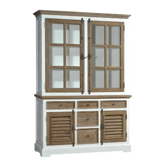 Solid wooden vintage Buffet Louvre L with teak / white wash spagnolet