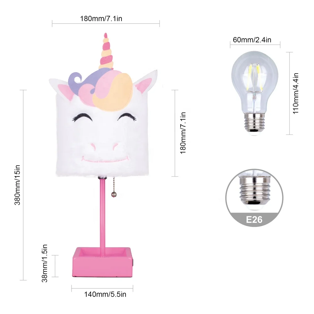 BKLT-PV6 China Manufacturer Modern Brown Metal Plush Cartoon Reading Unicorn table lamp with plush shade USB port AC outlet