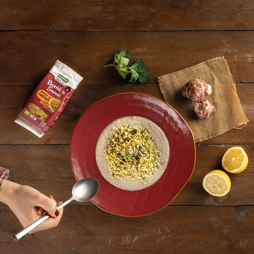 
High Quality Italian Organic Ready to cook meal Bulgur with Artichokes ready in 5 minutes in microwave 100g 