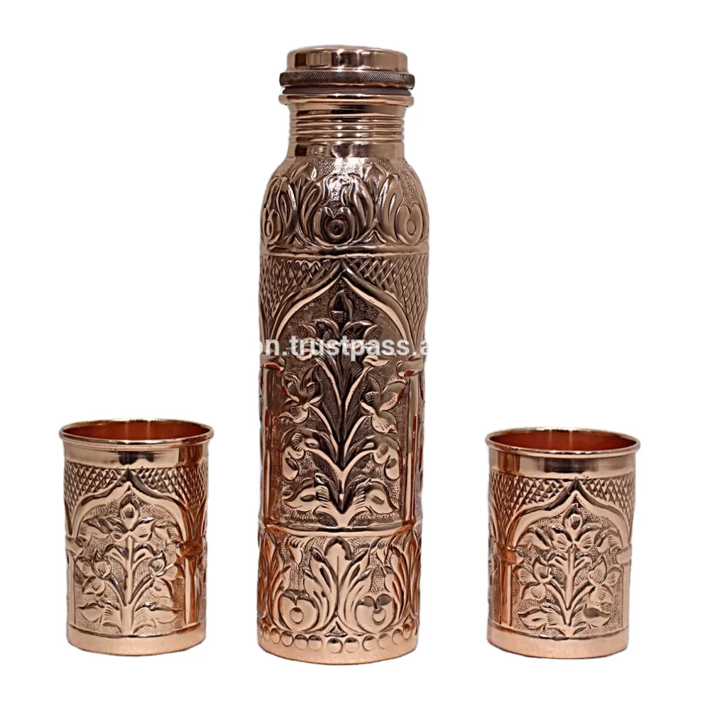 Best Selling Copper bottles,100% Pure copper 1000 ML Bottle with Glass Designer Bottle