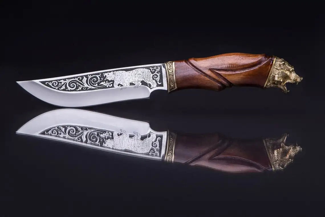 Охотничий нож Bear-охотничий с гравировкой медведя латунными болтами