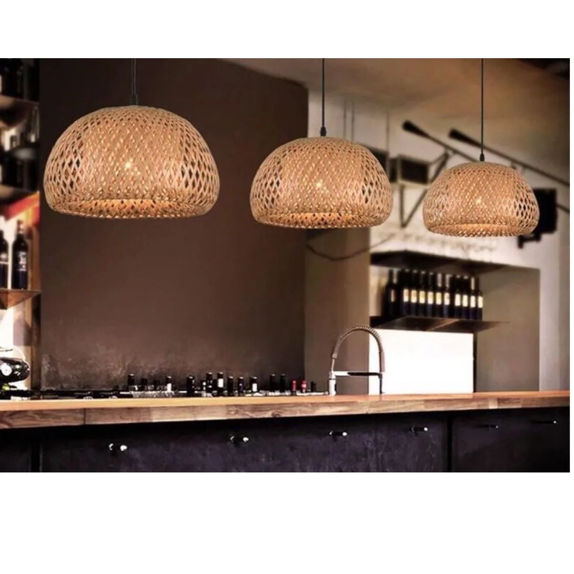 Best Price Celling One Layer Vintage Style Natural Bamboo Flat Circle Home Decoration Handicraft Lamp made in Vietnam for sale