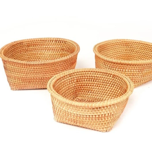 Rattan Storage Baskets for Shelves Woven Recycle Paper Rope Bin Set 3Storage Box for Makeup and Toys