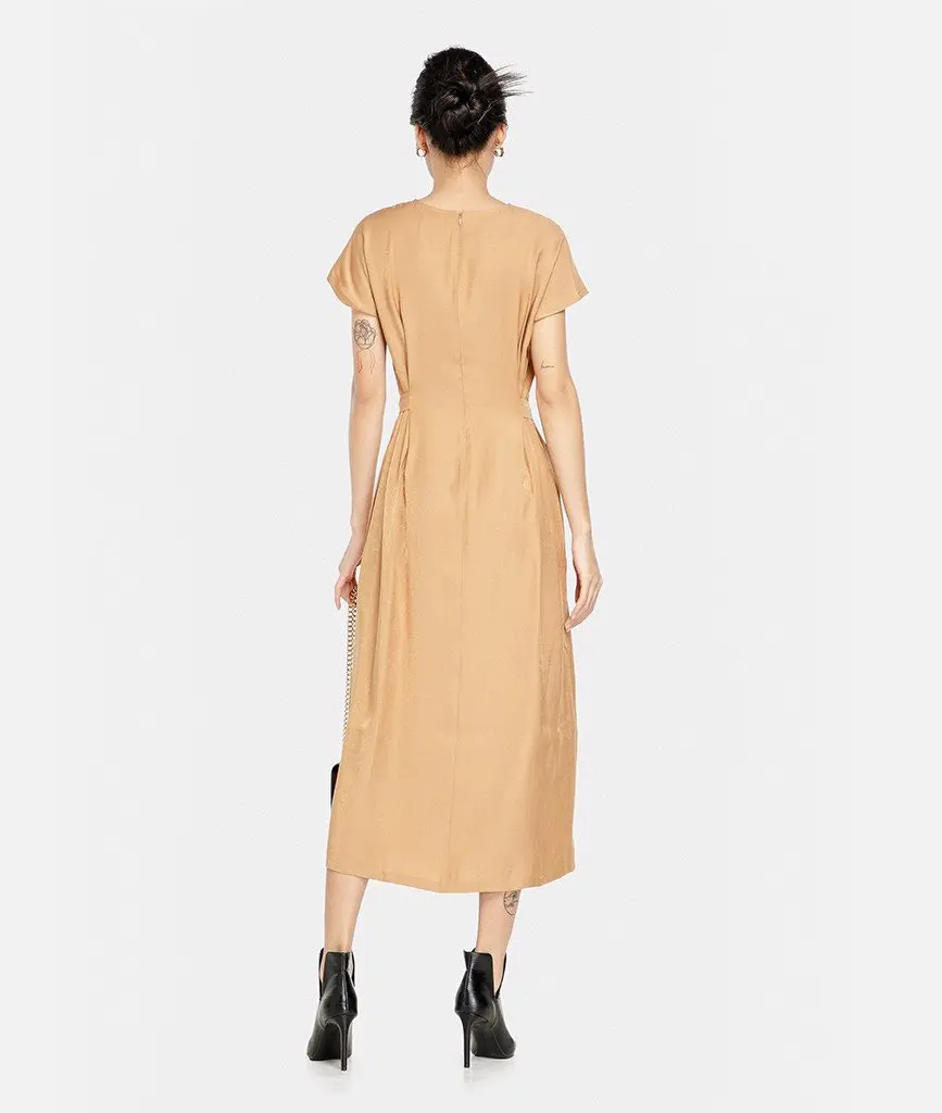 OEM/ODM New Arrival Custom High Elastic Solid Color Elastic Band Ruffled Women Round Neck Short Sleeve Maxi Made in Vietnam