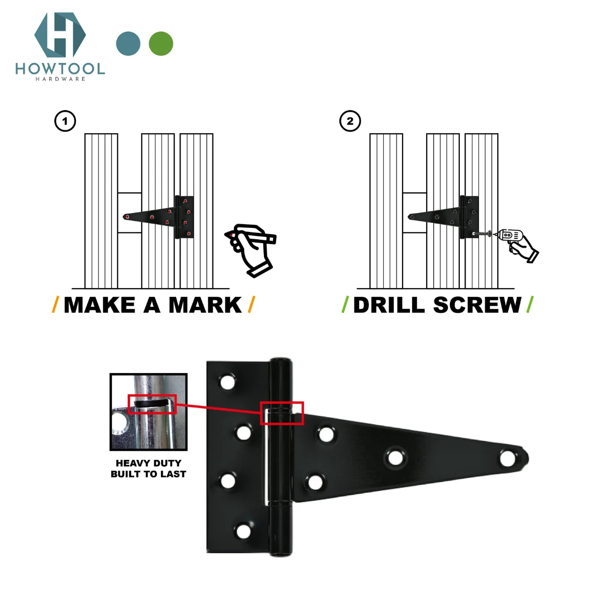T-Strap Shed Hinge Heavy Duty Gate Strap Hinge Tee Barn Shed Gate Hinges 8 Inch Galvanized Rustic Hardware Iron Rustproof