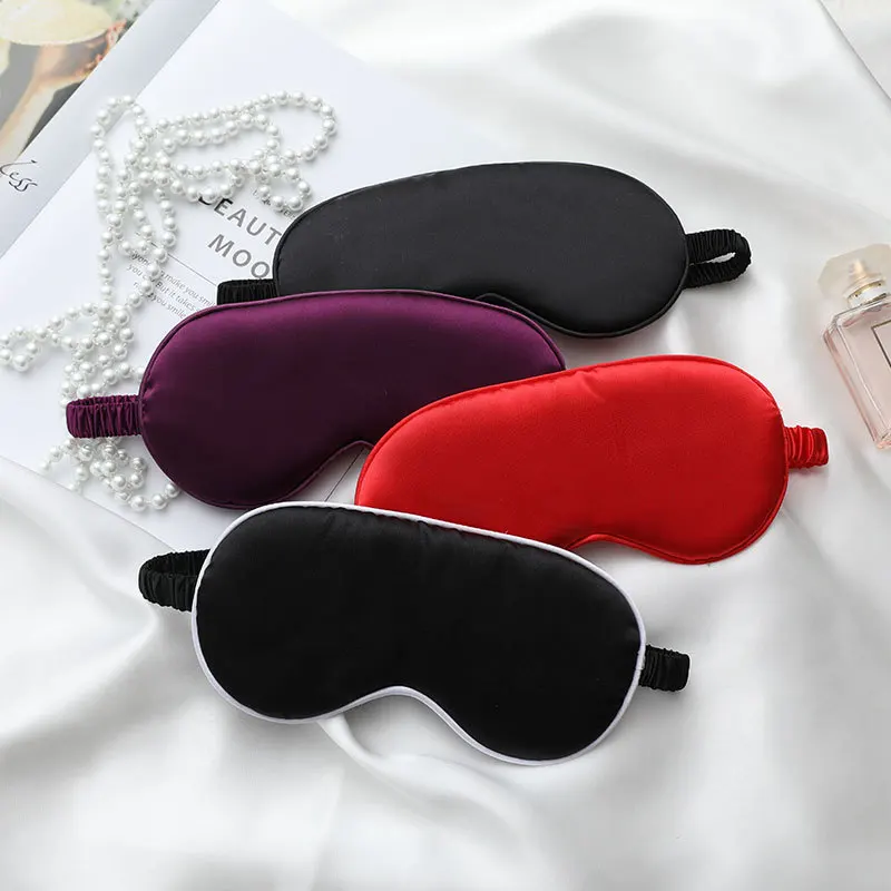 wholesale luxury travel colorful white printing adjustable reusable custom logo satin sleep silk eyemasks