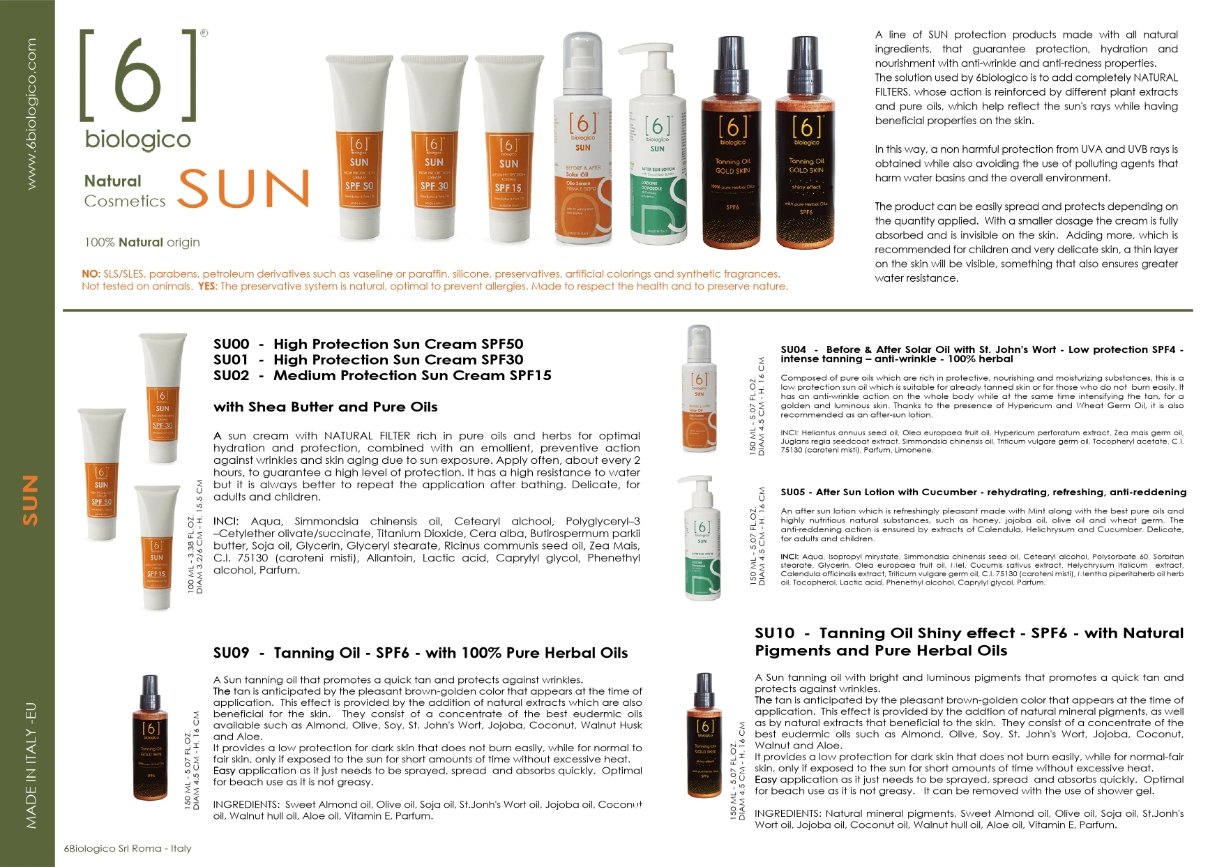 Gold or Dark Tanning Oil SPF6 with Natural Pigments and Pure Herbal Oils - Made in Italy - Organic