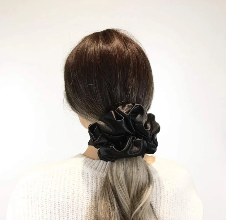 17cm Chic Black Large Scrunchies Soft Scrunchy Hair Ties Silk Satin Big Scrunchies For Hair