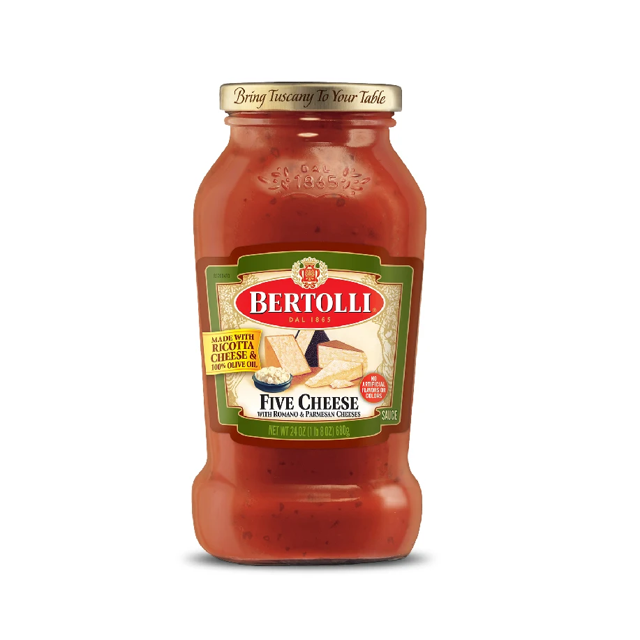 Bertolli Five Cheese Red Pasta Sauce with Romano & Parmesan Cheeses Made with 100% Olive Oil  (24 Oz x 6 Units) Product of USA
