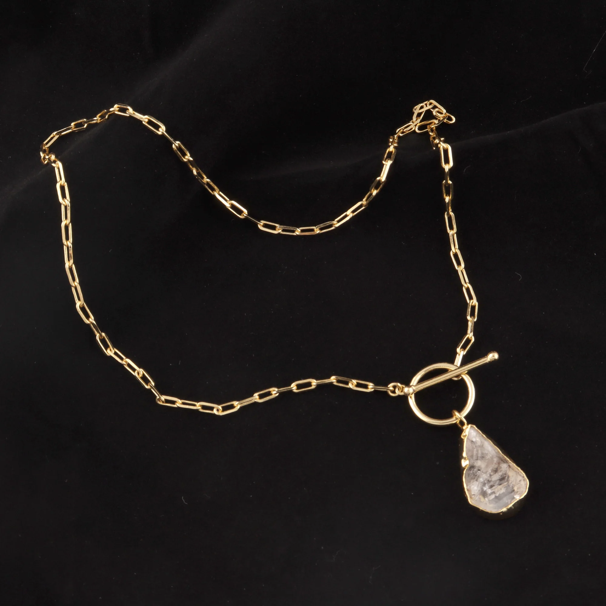 Ожерелье с подвеской из натурального необработанного розового кварца ожерелье золота и серебра 24 К толстое прямоугольное колье застежкой месяце рождения