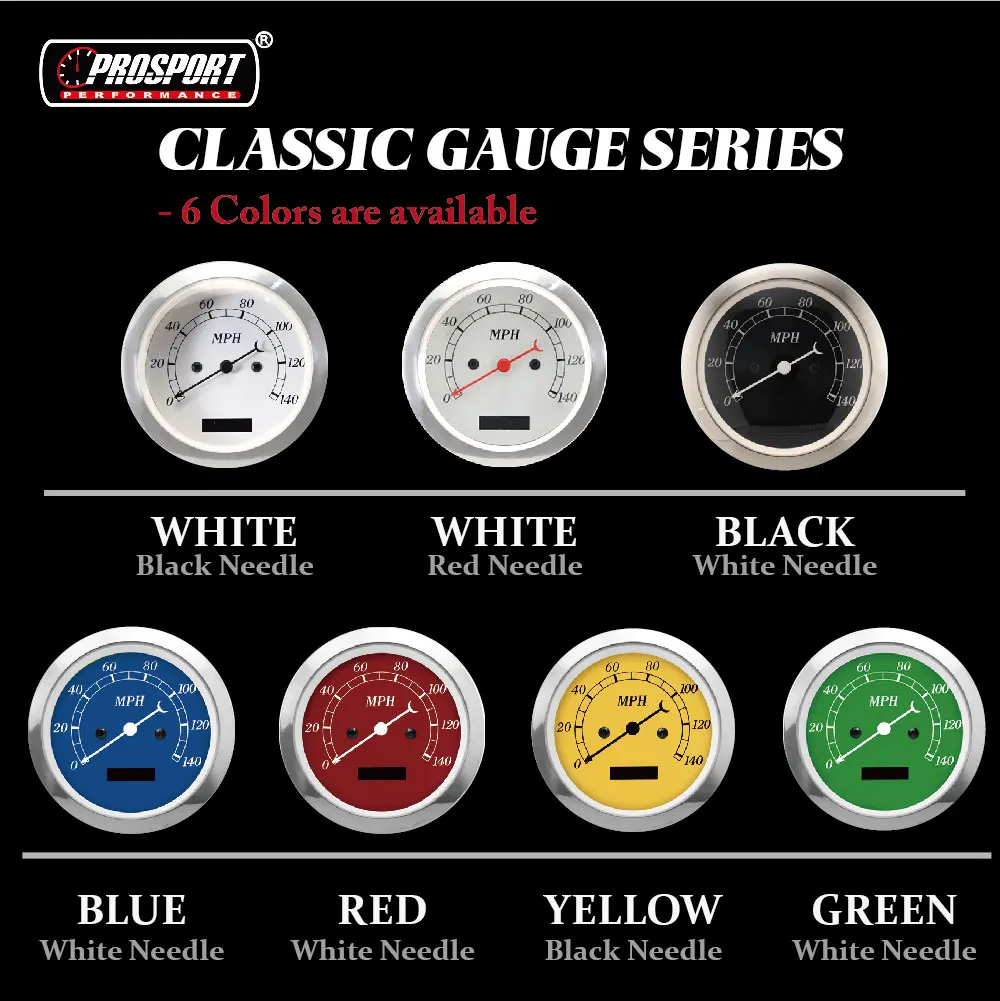 85mm 52mm Classic Series Red  face white needle Gauge Kit 6 Meter Contain Electrical Speedometer Tachometer Water Temp Volt