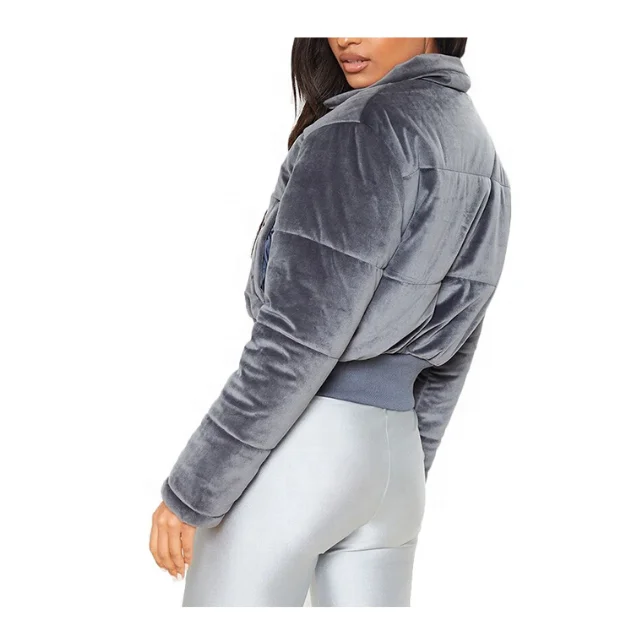 High Quality New Design Custom Windproof stylish cropped women velvet puffer jacket