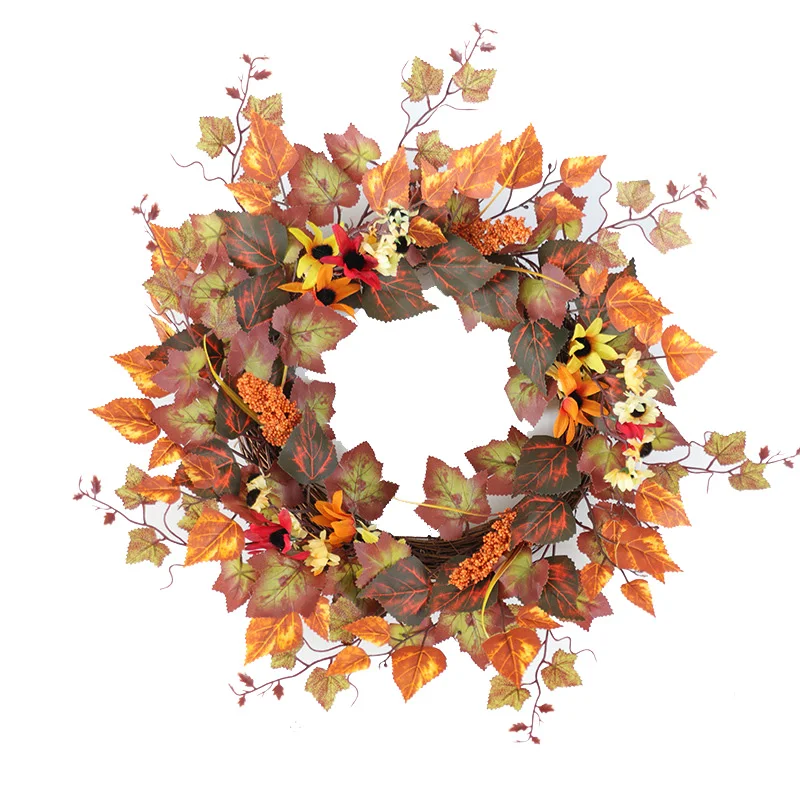 
Harvest festival leaf wreath door hanging decor,yellow fall leaf. 