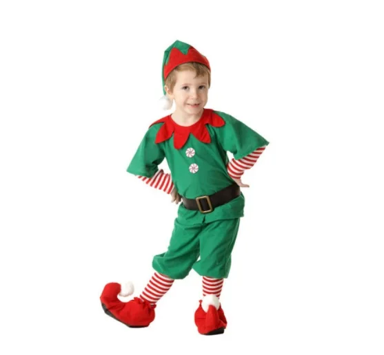 Amazon Hot Sale halloween Green Christmas Elf Costume for Children and Adults  kids women men cosplay clothes