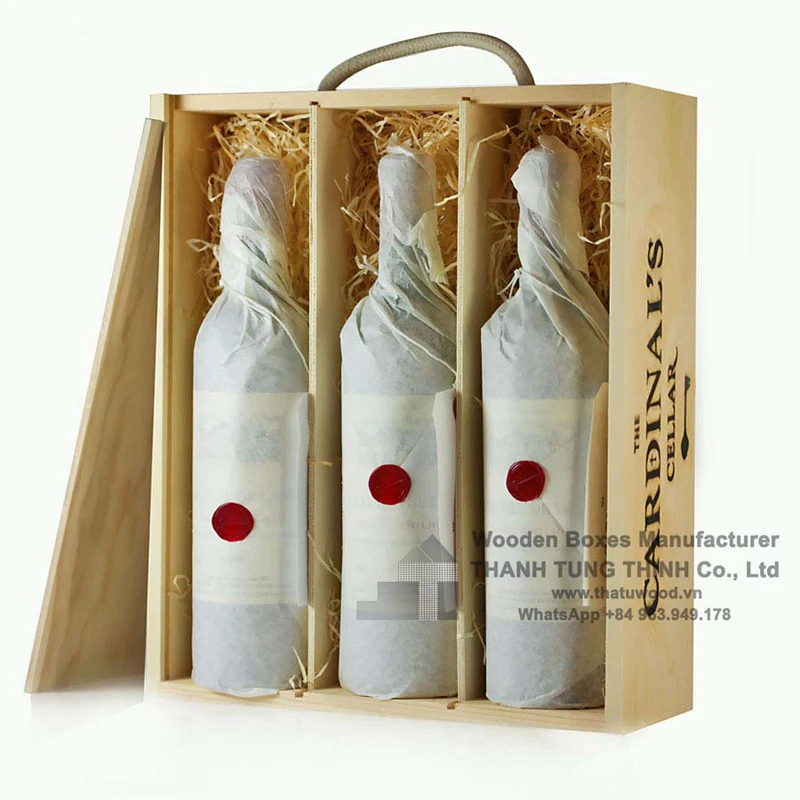 Трехбутылочная деревянная коробка для вина с раздвижной крышкой, дизайн WhatsApp + 84 963949178
