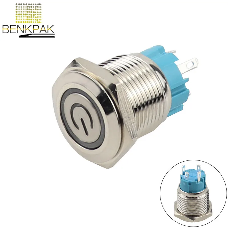 16 мм самоблокирующийся металлический переключатель водонепроницаемый светодиодный 4pin 1NO