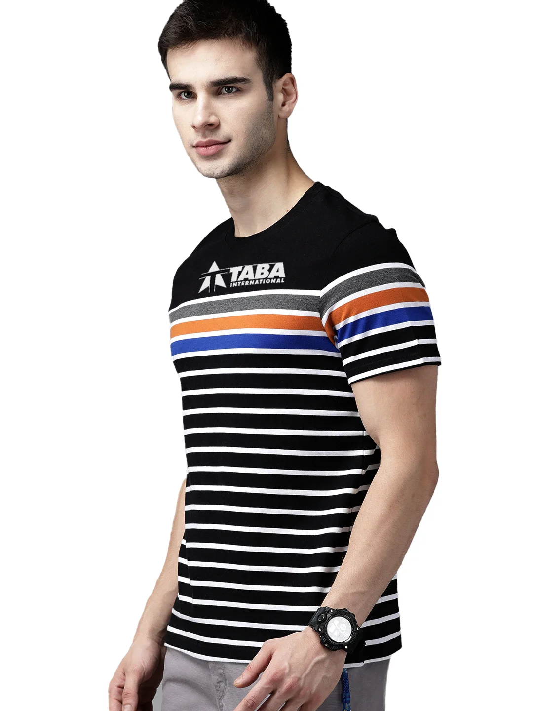 Мужская черно-белая футболка в полоску из чистого хлопка с круглым вырезом 2021 на заказ 100%