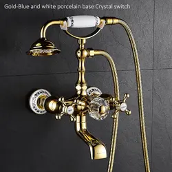 STOCCO Luxury Crystal Handle Bathtub Gold Brass Faucet with Hand Shower Telephone Type Bath Faucets Sets Mixer Tap Wall Mounted