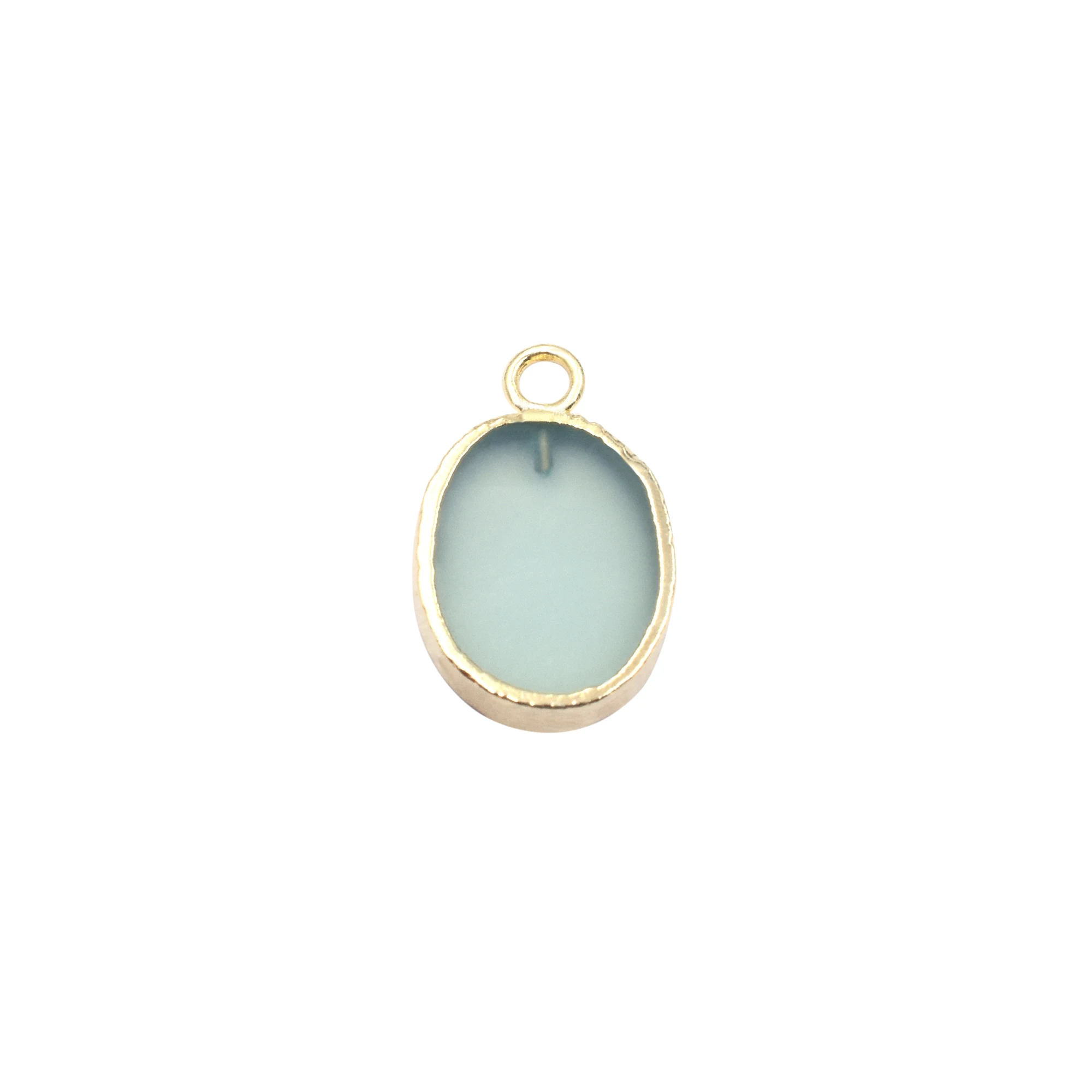 Aqua Chalcedony 16-18mm Oval Shape Pendant with Bail Gold Plated Brass Jewelry Findings Natural Stone and Gemstone