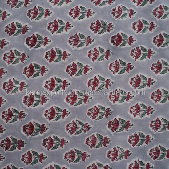 Slate gray color new floral printed design 92*88 size cambric fabric | 100% cotton hand-block printed fabric