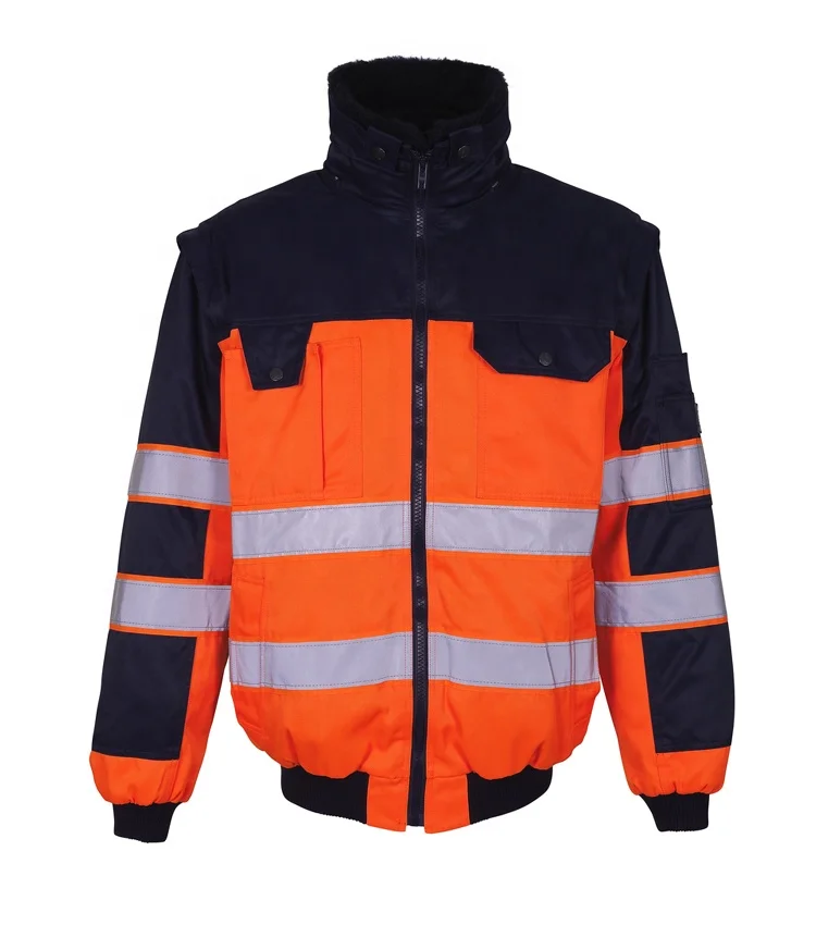 Wholesale Security Parka Waterproof Insulated Upper Reflector Jacket with Rib Adjustable Hood Rain Wear Vest Uniform