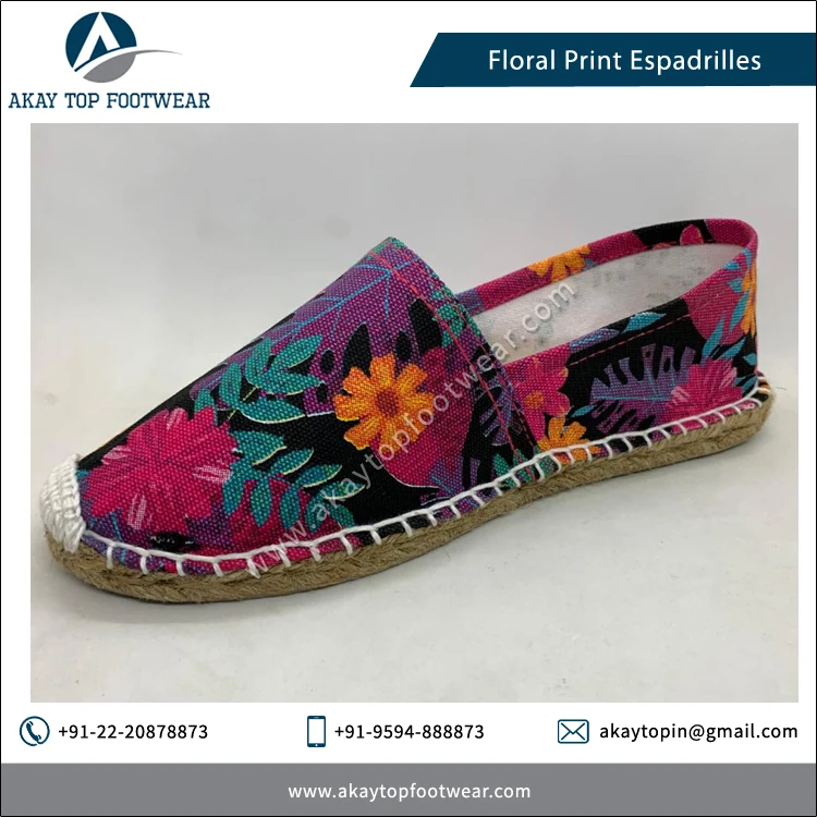 Summer Breathable Lightweight Custom Size Floral Print Solid Color Traditional Espadrilles Flat Shoes Top Listed Indian Vendor