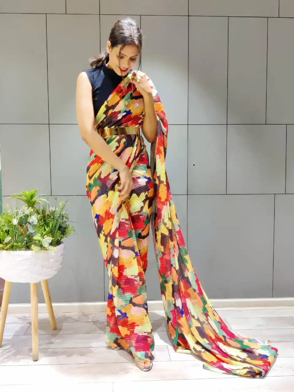 New 1 Min Ready To Wear Saree Collection With in 3 Colours  and fancy belt Premium Georgette With Beautiful Print and sequnce  w