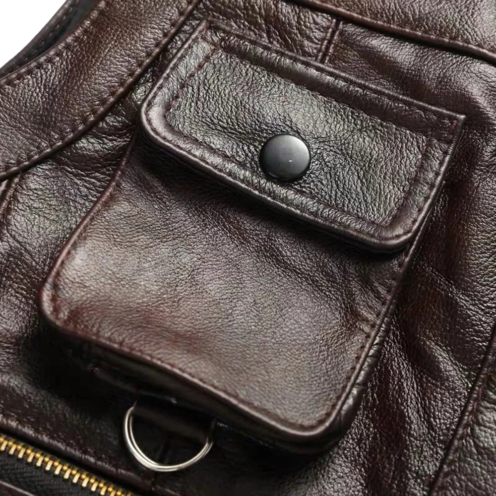 Мужской мотоциклетный жилет из натуральной овечьей кожи черно-коричневый кожаный с карманами зимняя куртка все цвета 2020