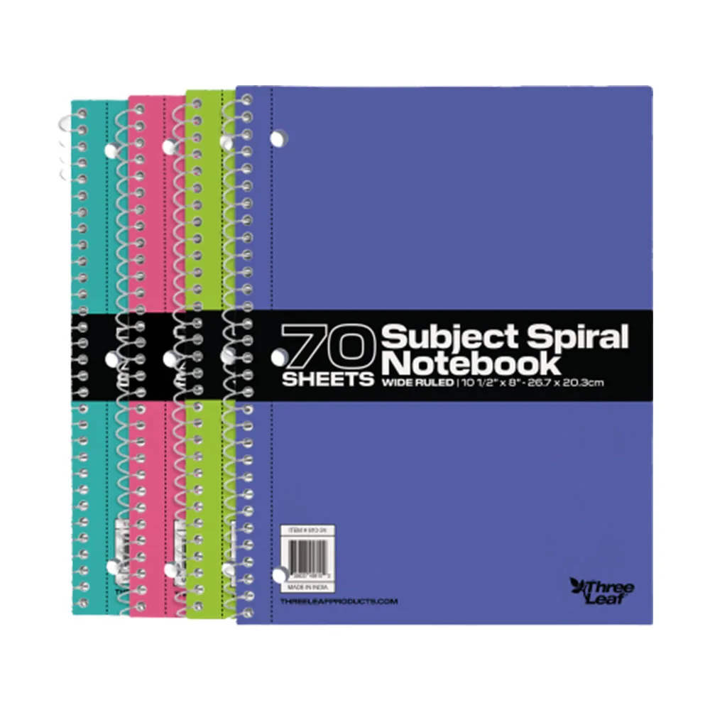 
Three Leaf 70 CT.10.5 X 8 1- Sub Spiral 70 Sheets Wide Ruled Premium Quality NoteBook 