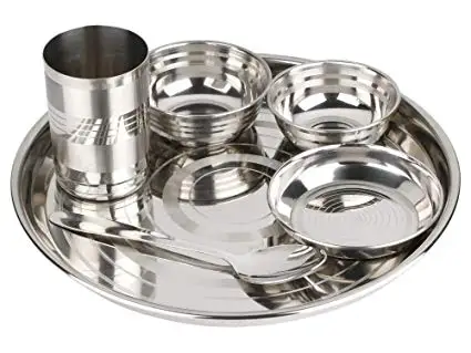 Thali Set- 5 Piece Stainless Steel Thali Set with spoons