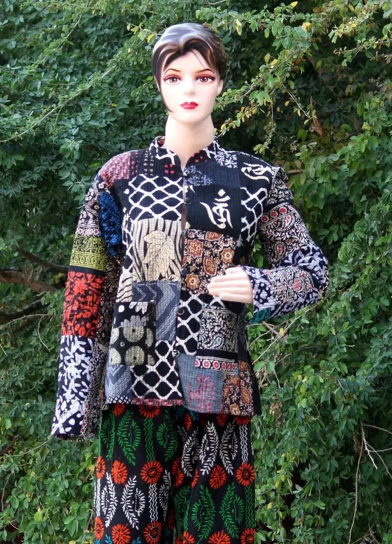 Куртка Kantha из индийского хлопка в ассортименте куртка ручной работы Женская пальто стиле хиппи Двусторонняя