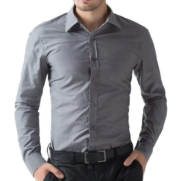 Gray Color Hot Selling100% Cotton Shirt for Men Casual Shirts Solid Pattern Polyester / Cotton Full Sleeve Length Plain Dyed